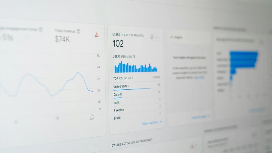 Photograph of a computer screen showing various website analytics data.