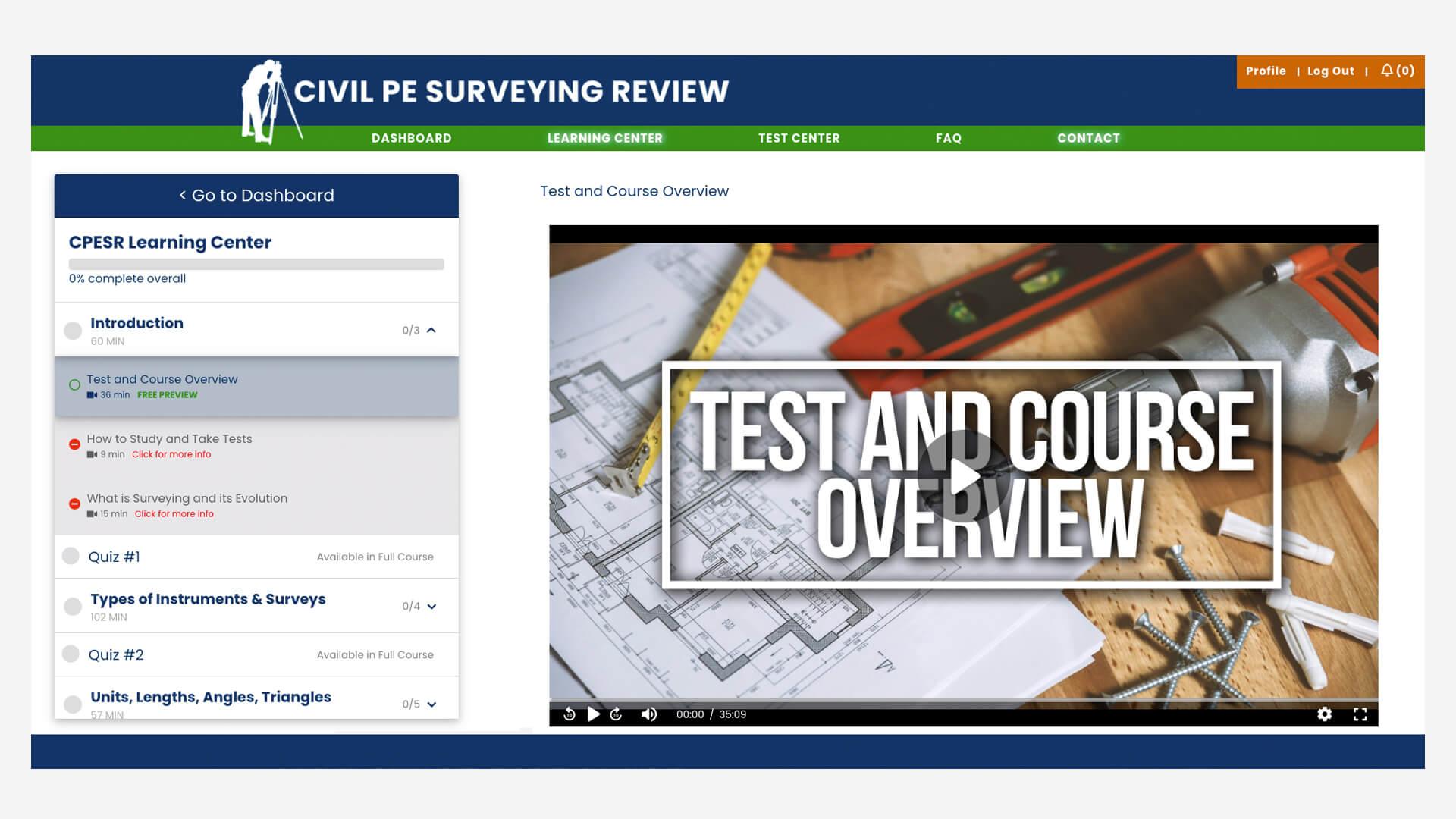 Image of eLearning screenshot showing a course test and answer reviews.