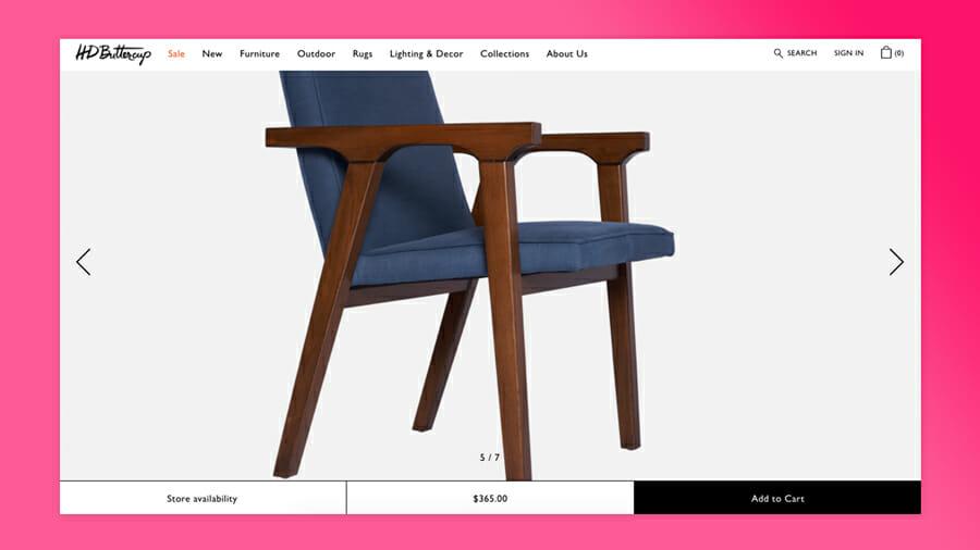 HD Buttercup website screenshot of a room chair.