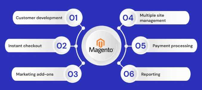 An image highlighting the key features of a Headless Magento ecommerce