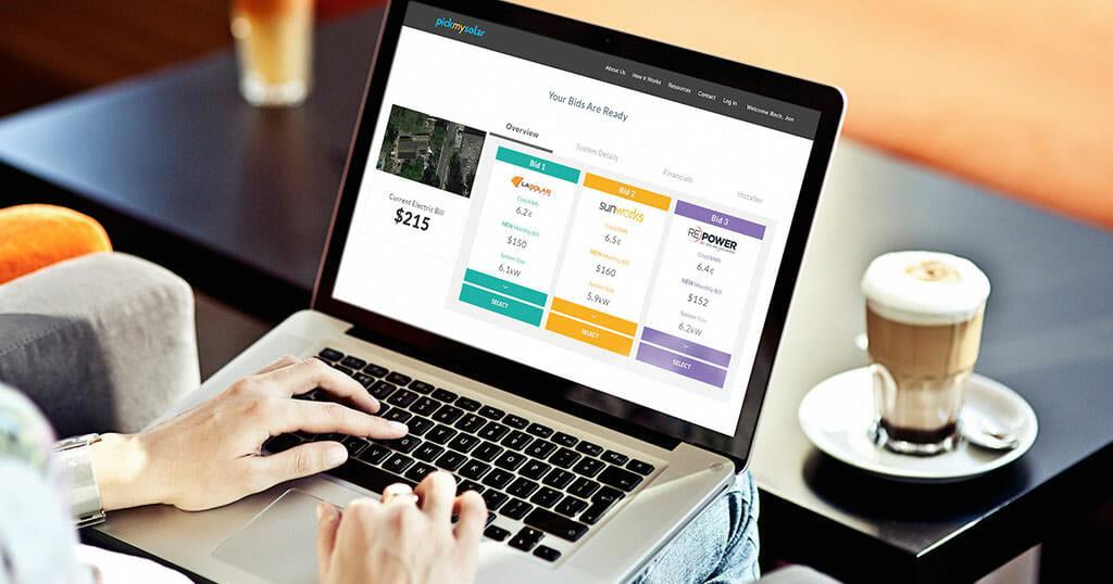 Image of a laptop being used to select Pick My Solar plan options. 