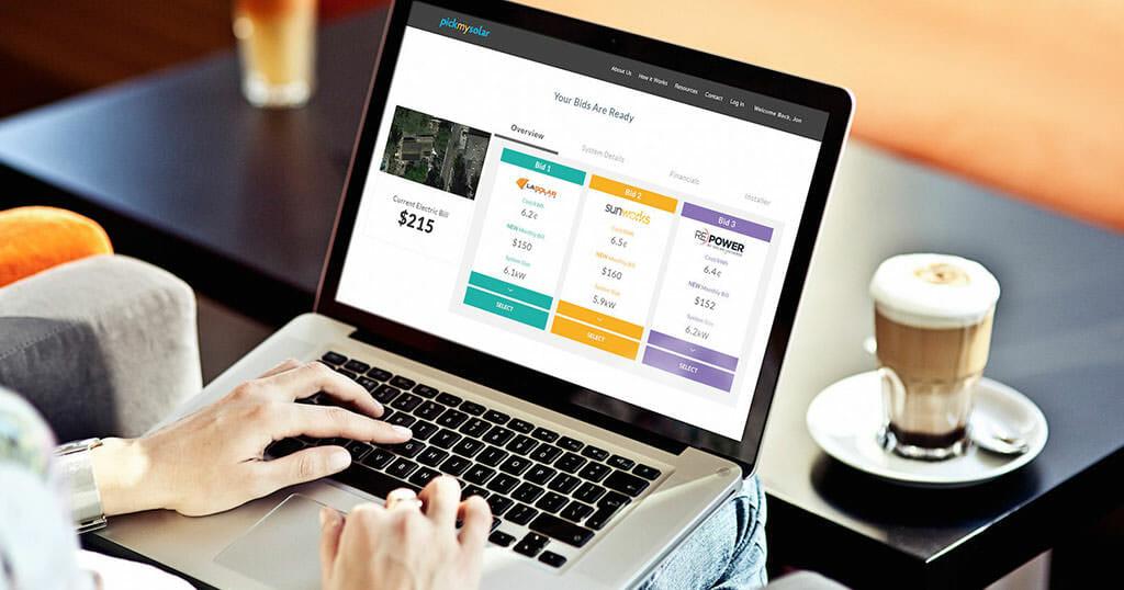 Image of a laptop being used to select Pick My Solar plan options.