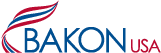 Bakon USA Logo in red, white and blue.