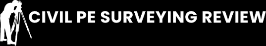 Civil PE Surveying Review logo in white letters and black background.