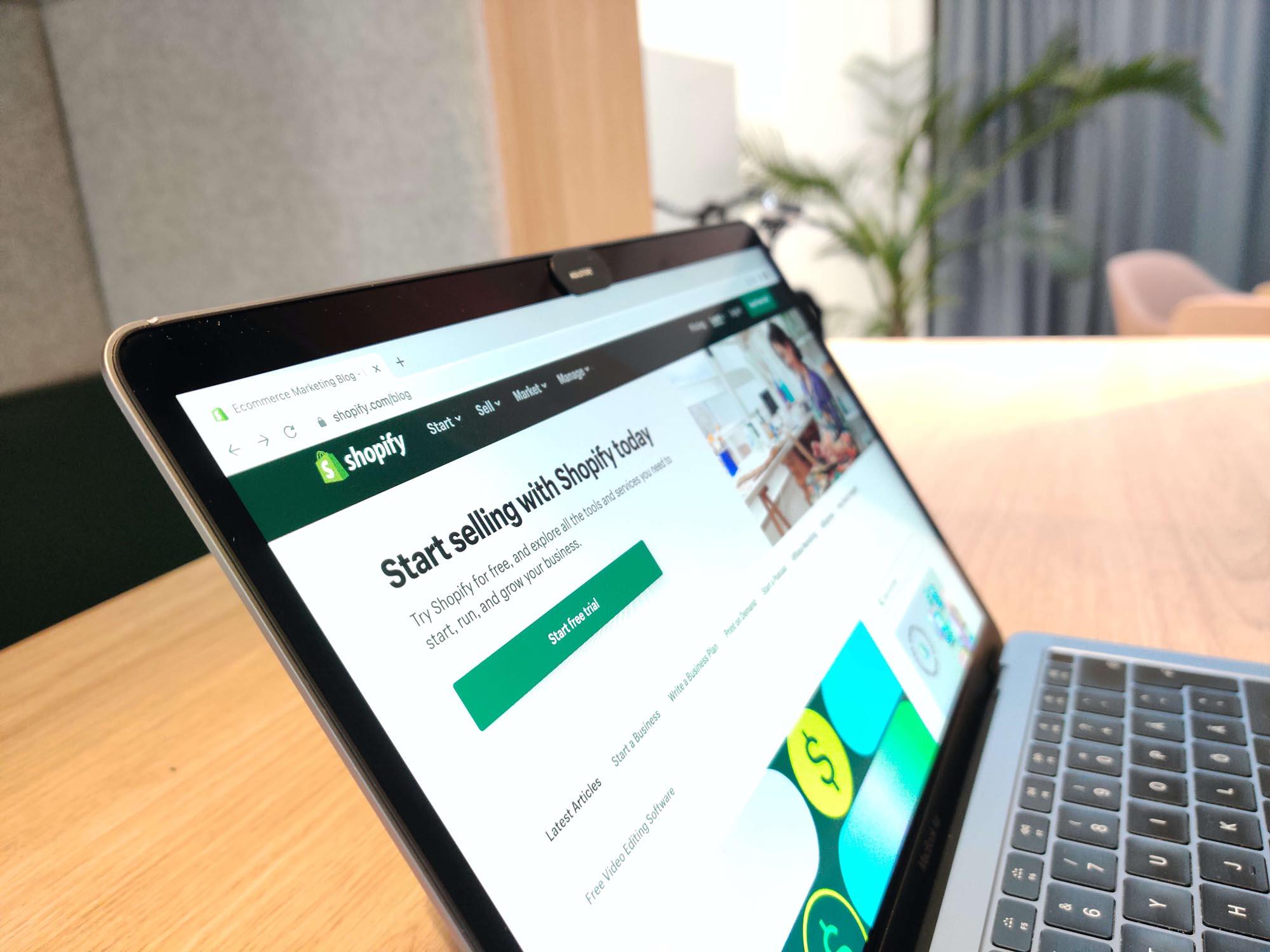 Photo of Shopify's website.