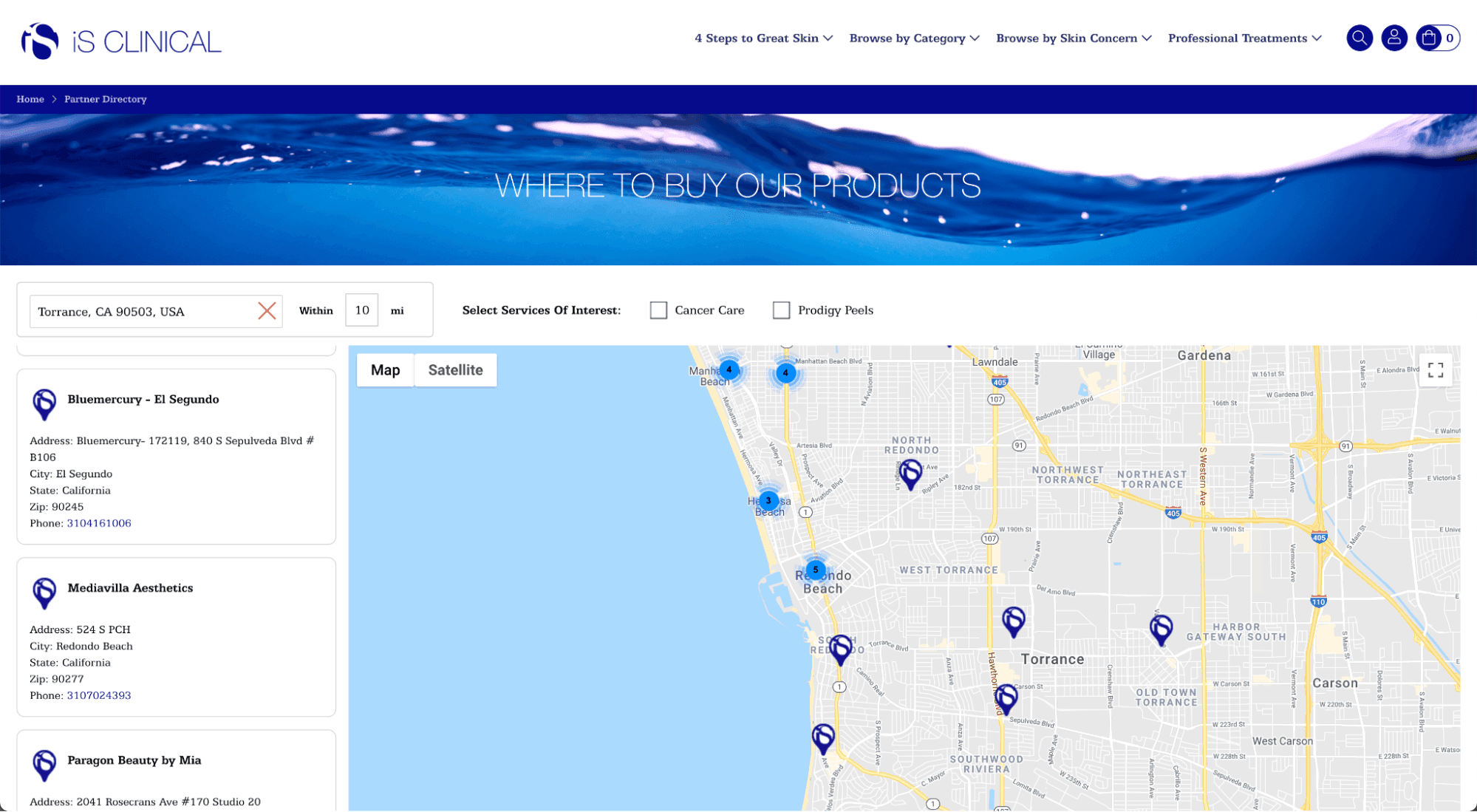 Screenshot of an onscreen map displaying iSC locations using the iSC logo and store markers.