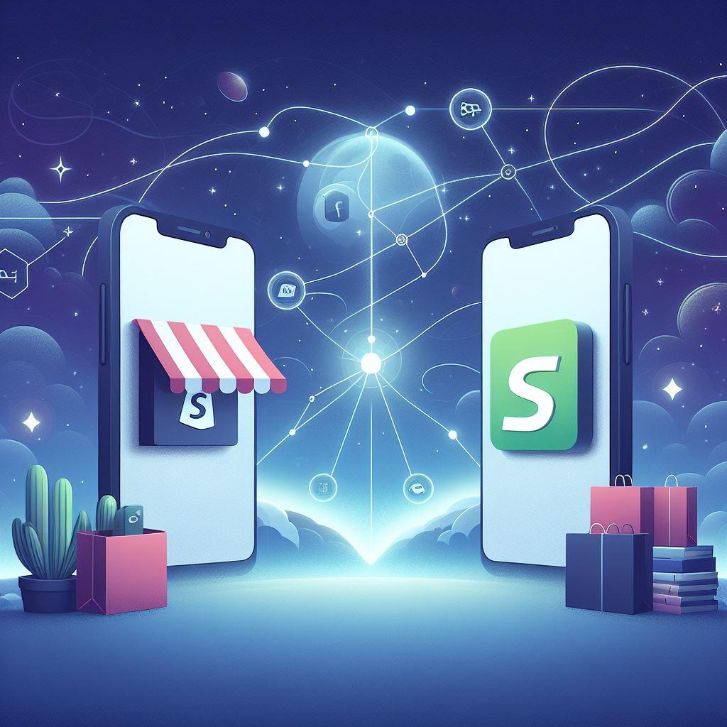 Image showing two mobil phone figures representing STORIS and Shopify storefronts.