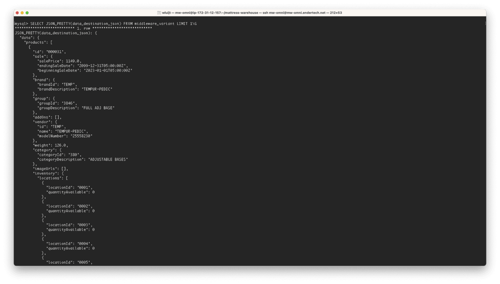 Image showing MySQL Command Line Formatting Tips of JSON data being more legible.